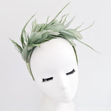 Sage green feather satin headband fascinator