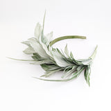 Sage green feather satin headband fascinator