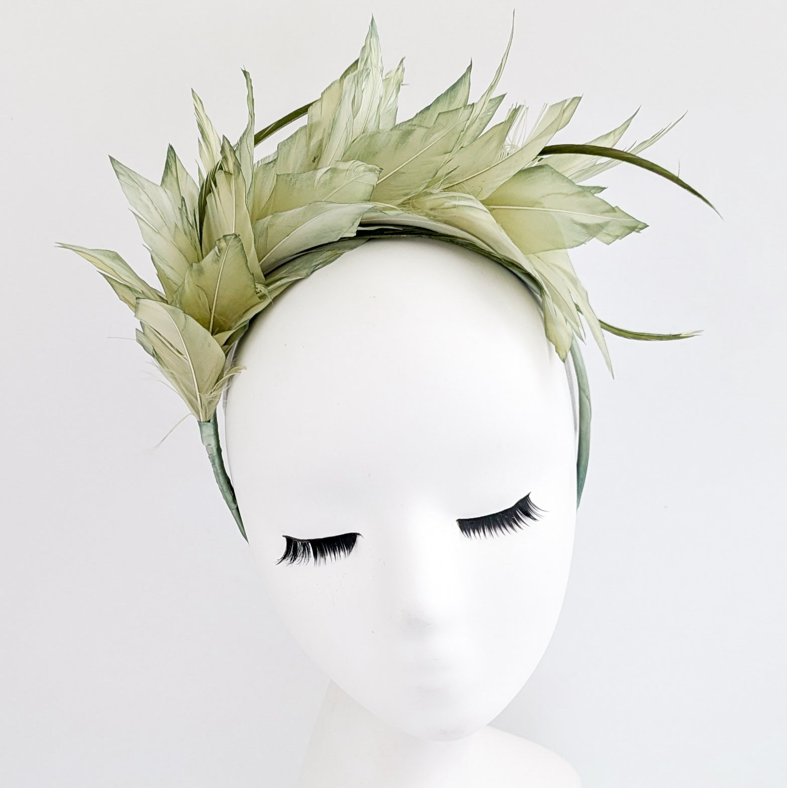 Light green ombre feather satin headband fascinator