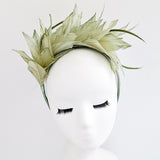 Light green ombre feather satin headband fascinator
