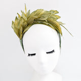 Chartreuse green ombre feather satin headband fascinator