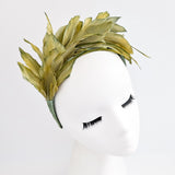 Chartreuse green ombre feather satin headband fascinator