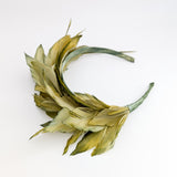 Chartreuse green ombre feather satin headband fascinator