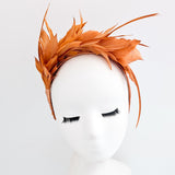 Burnt orange feather satin headband fascinator