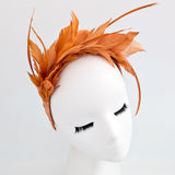 Burnt orange feather satin headband fascinator