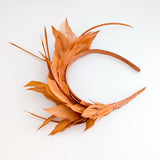 Burnt orange feather satin headband fascinator