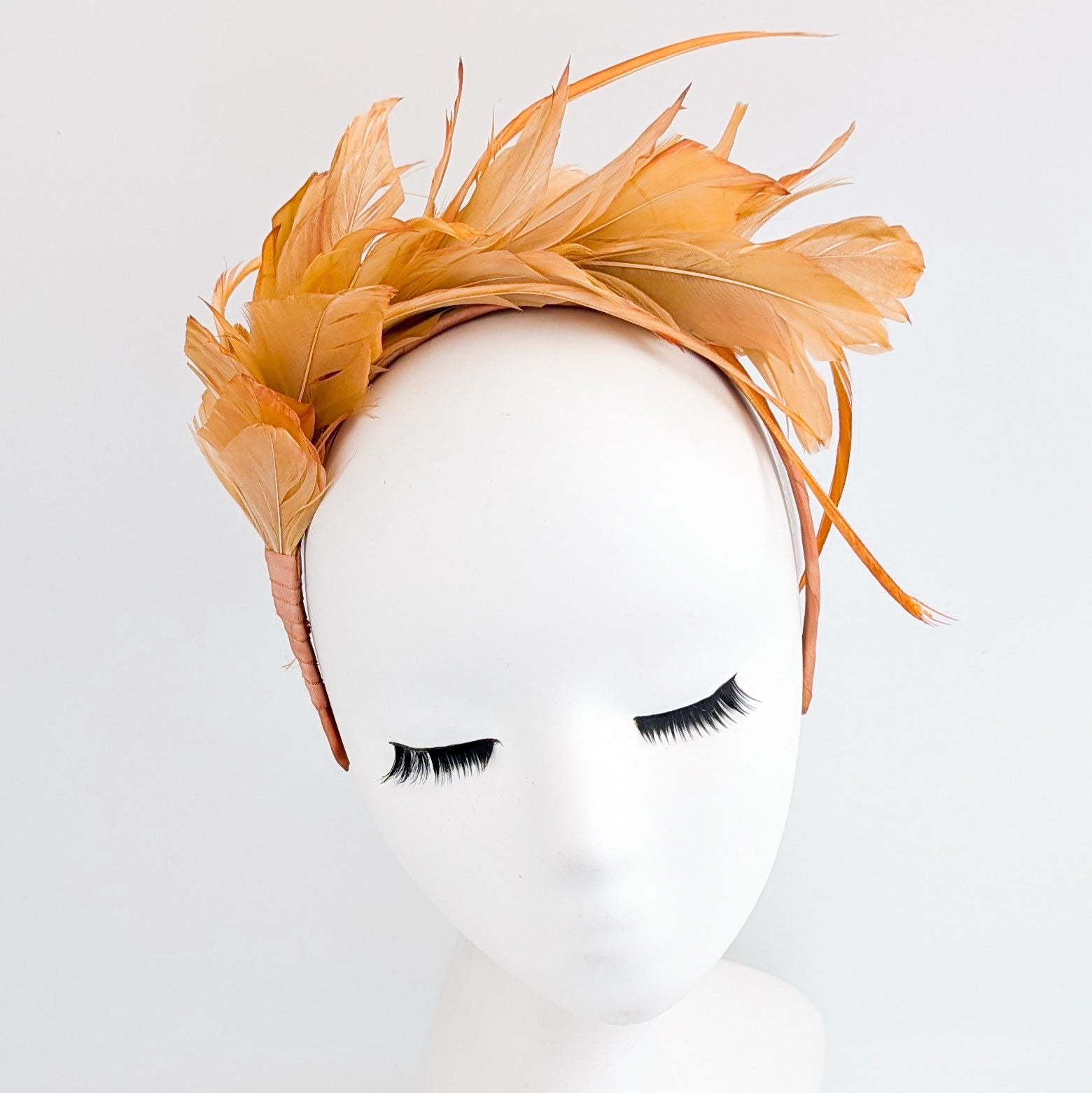 Tangerine orange ombre feather satin headband fascinator