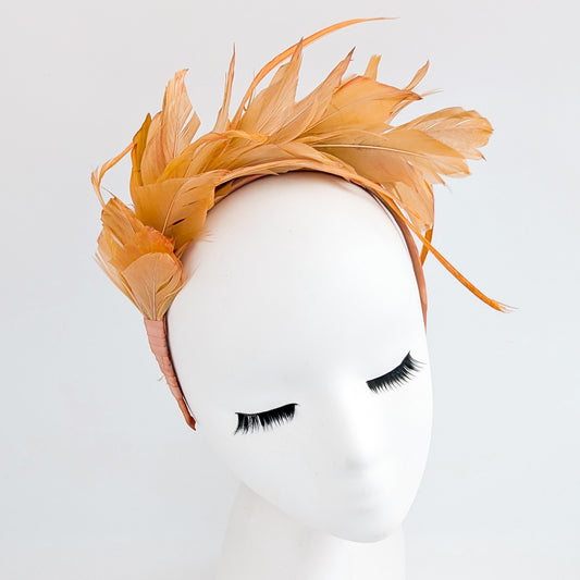 Tangerine orange ombre feather satin headband fascinator