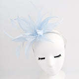Light baby blue feather fascinator hat