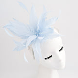 Light baby blue feather fascinator hat