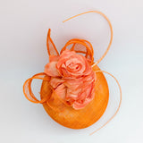 Bright orange coral flower fascinator hat