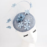 Cool dusty blue flower fascinator hat