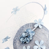 Cool dusty blue flower fascinator hat