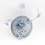 Cool dusty blue flower fascinator hat