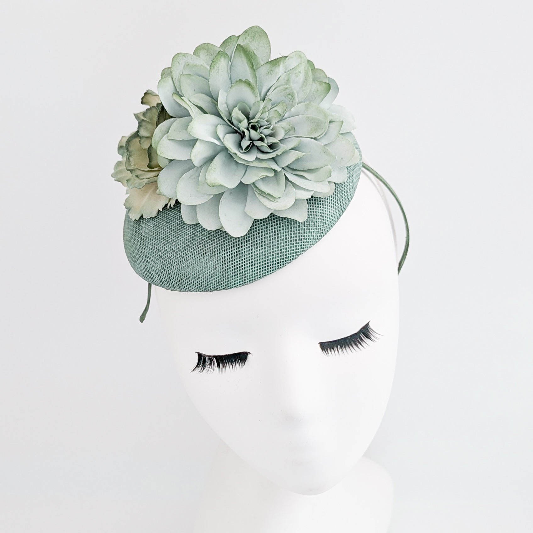 Sage green ombre flower fascinator hat