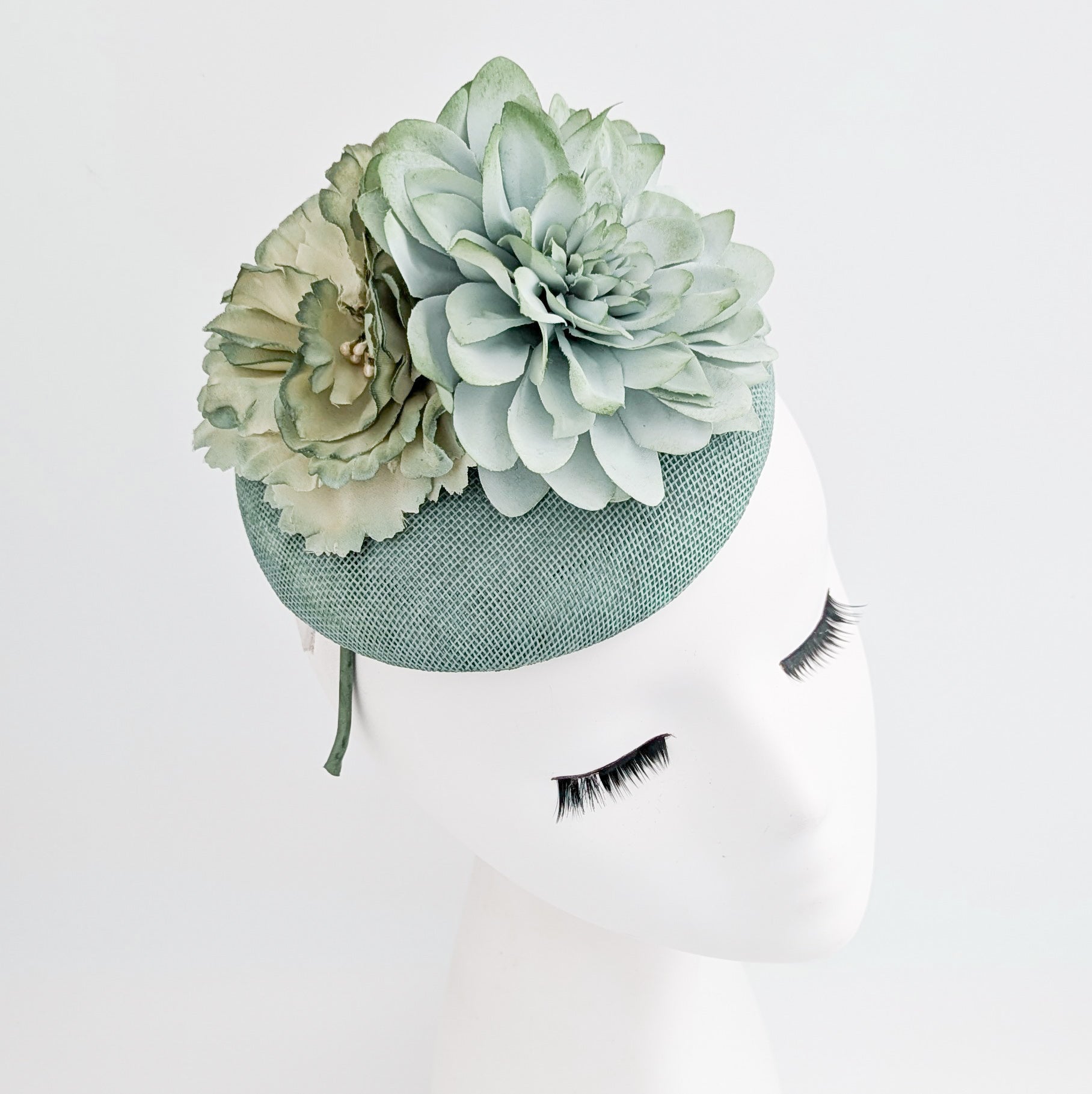 Sage green ombre flower fascinator hat