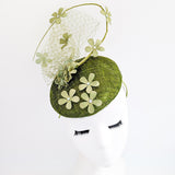 Olive green flower fascinator hat