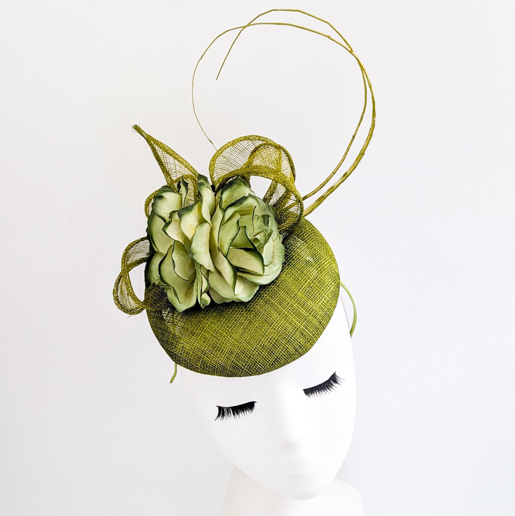 Olive green flower fascinator hat