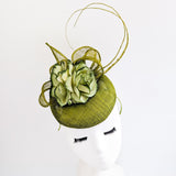 Olive green flower fascinator hat