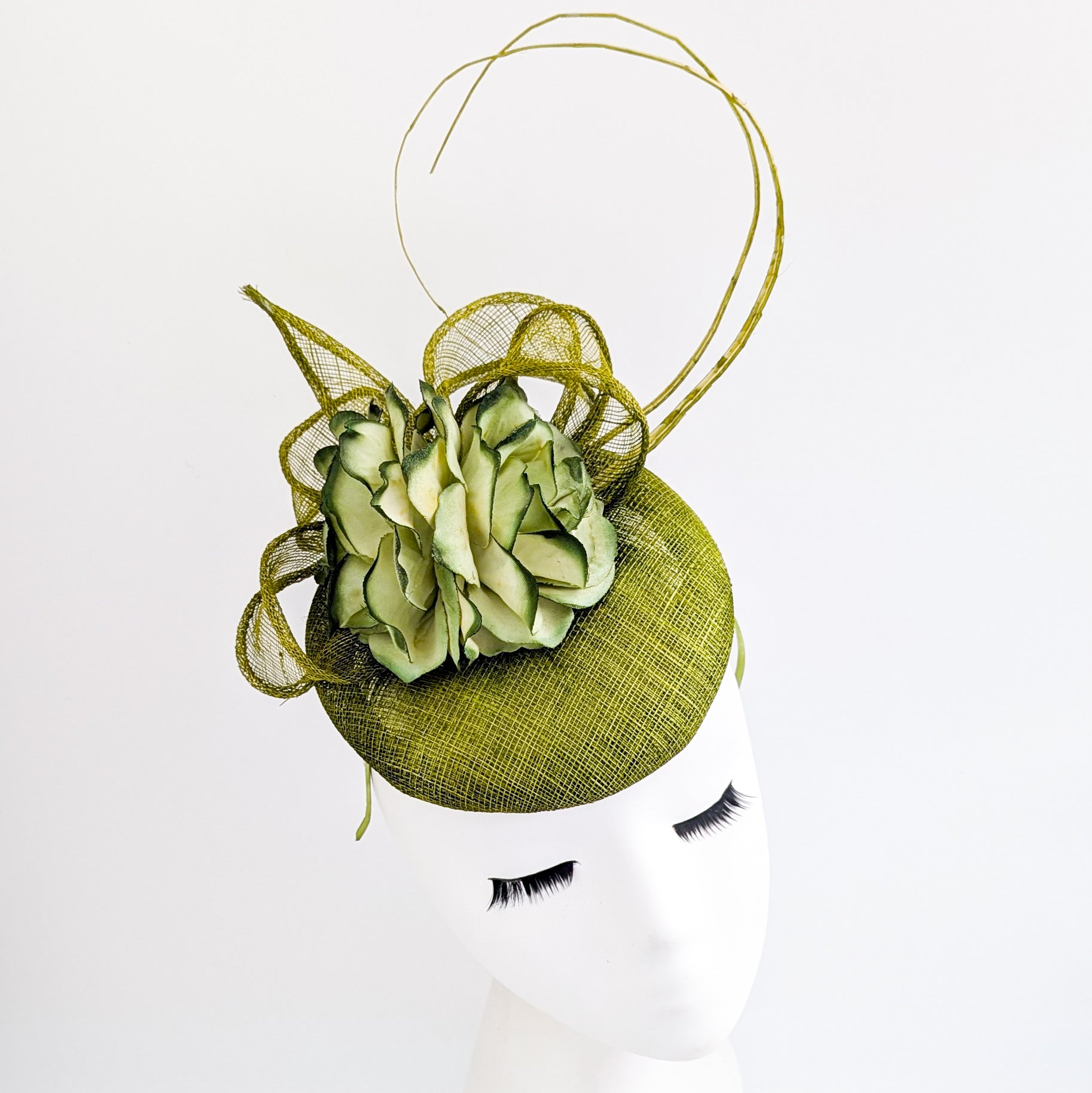Olive green flower fascinator hat