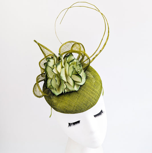 Olive green flower fascinator hat