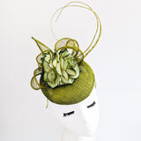Olive green flower fascinator hat