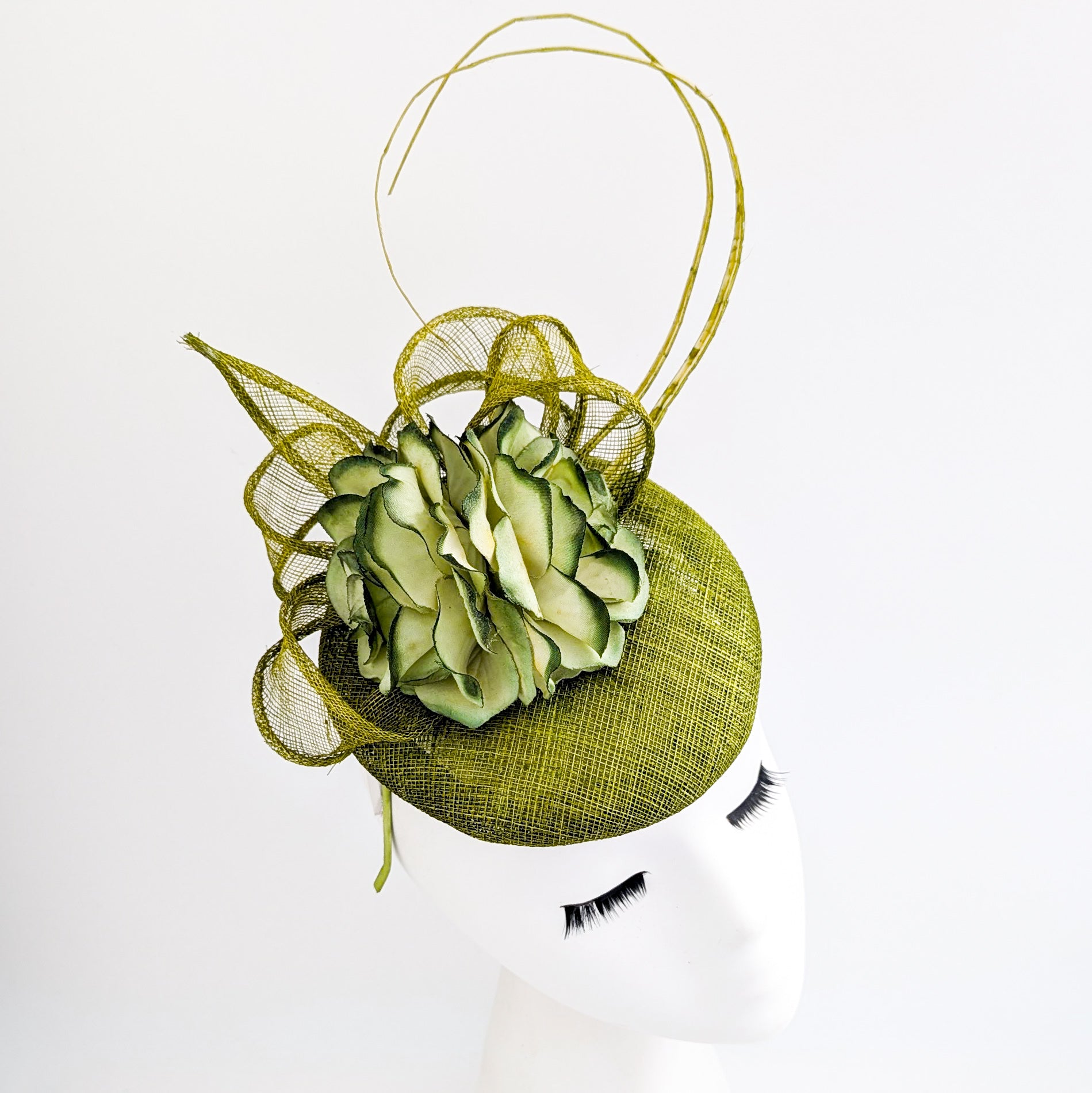 Olive green flower fascinator hat
