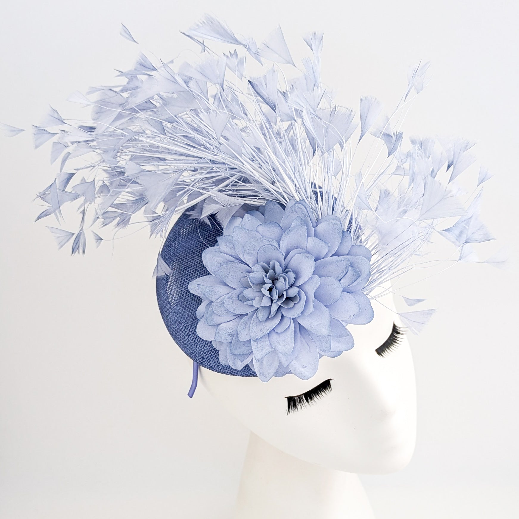 Light dusty purple flower feather fascinator hat
