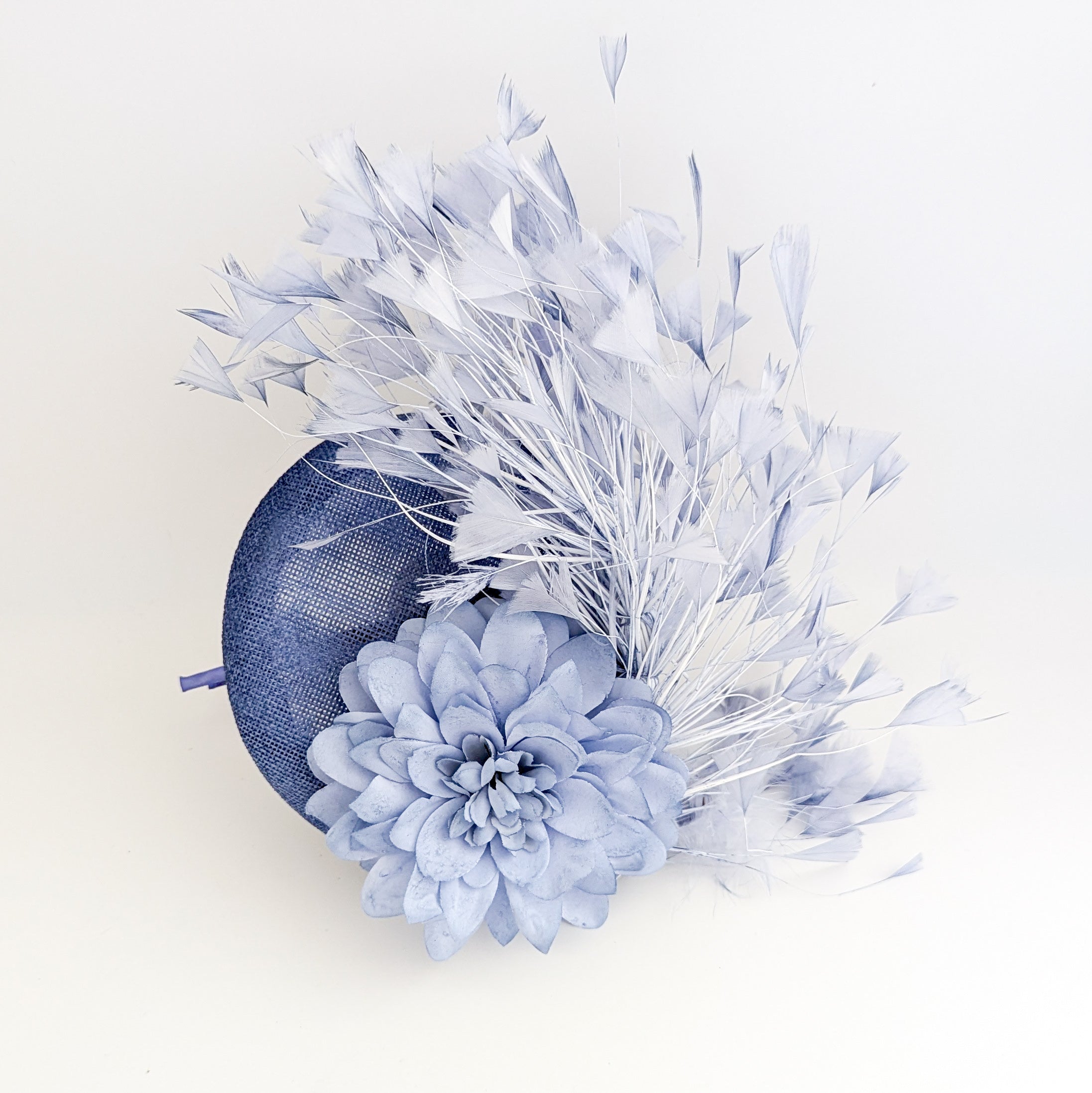 Light dusty purple flower feather fascinator hat
