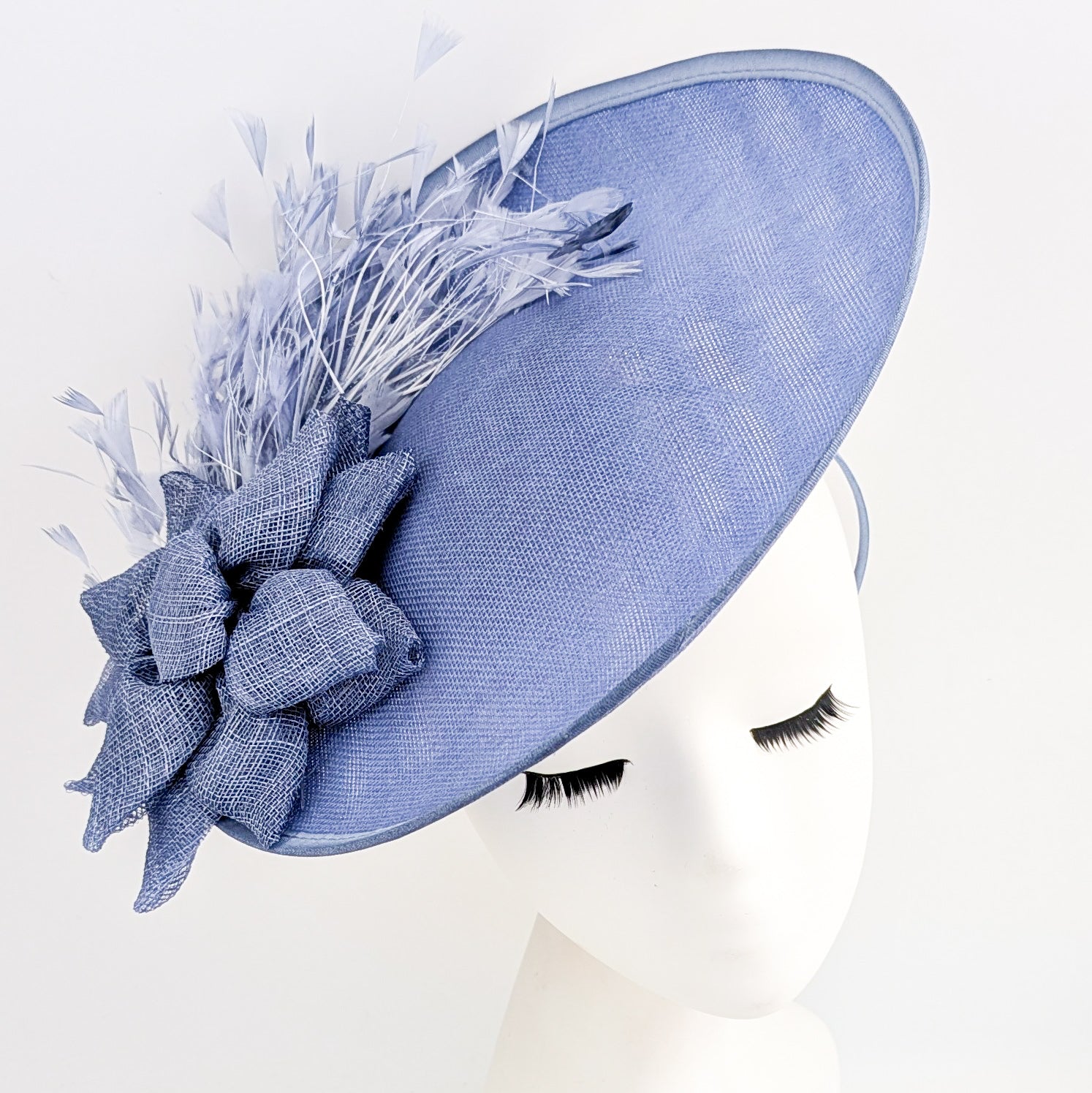 Dusty violet purple large feather disc fascinator hat