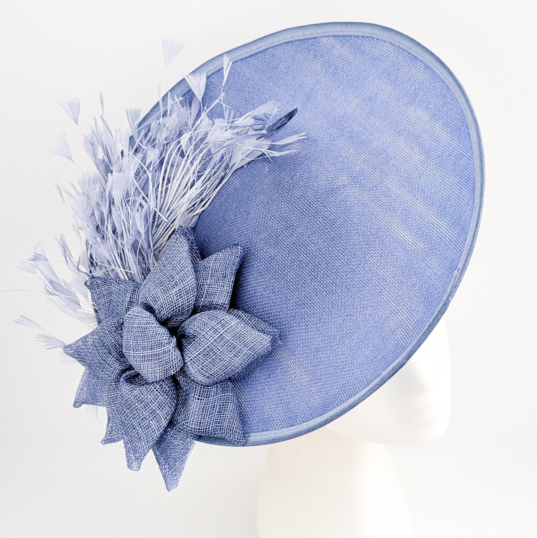 Dusty violet purple large feather disc fascinator hat