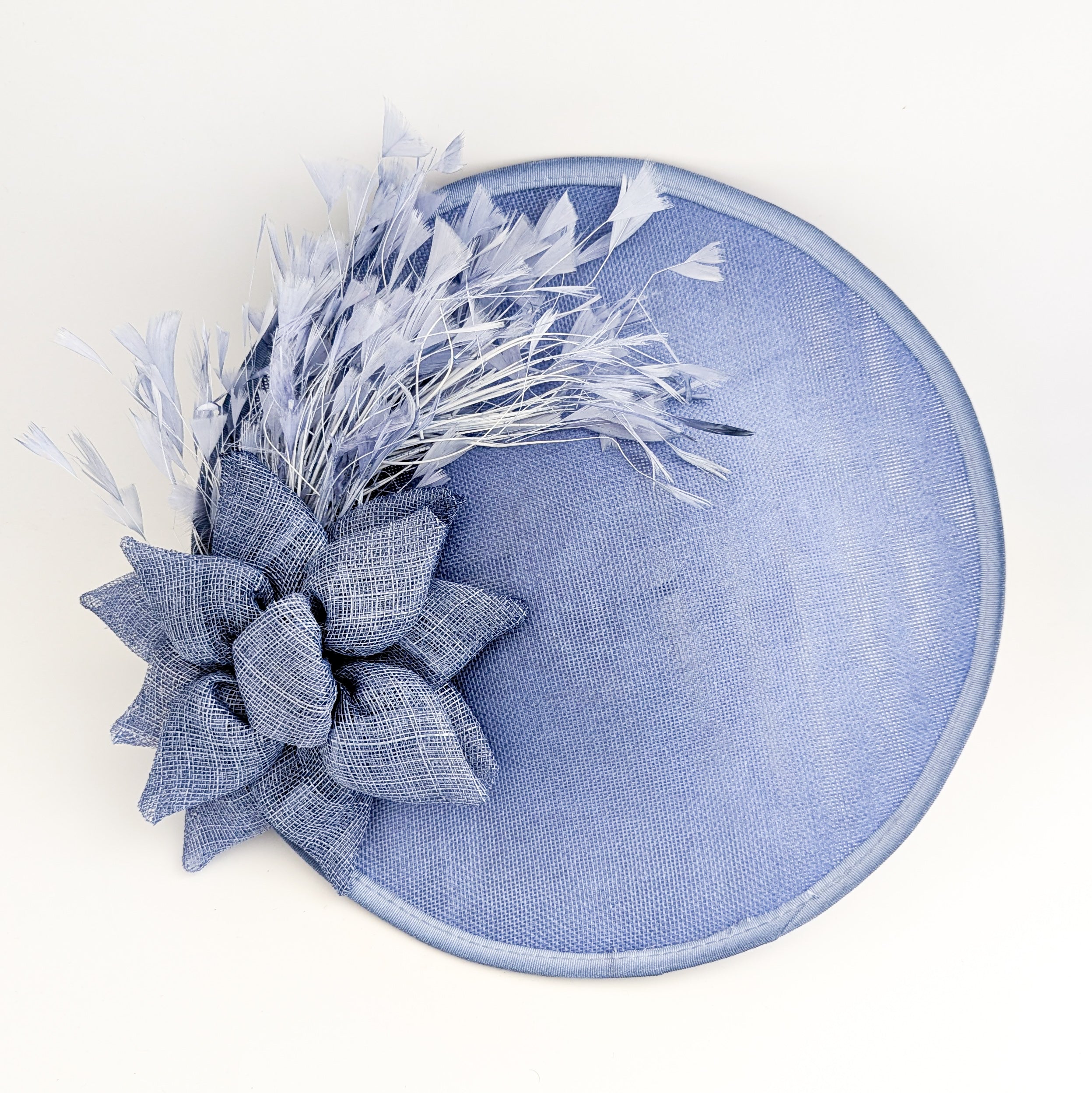 Dusty violet purple large feather disc fascinator hat