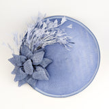 Dusty violet purple large feather disc fascinator hat