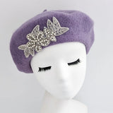 Lavender purple crystal wool felt french beret hat House of Hats