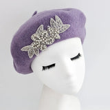 Lavender purple crystal wool felt french beret hat House of Hats