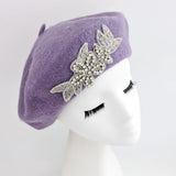 Lavender purple crystal wool felt french beret hat House of Hats