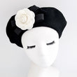 Black and white camelia flower wool felt french beret hat House of Hats