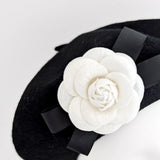 Black and white camelia flower wool felt french beret hat House of Hats
