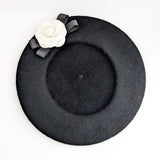 Black and white camelia flower wool felt french beret hat House of Hats
