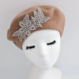 Camel brown crystal wool felt french beret hat House of Hats