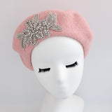 Light pink crystal wool felt french beret hat