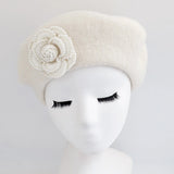 Cream pearl flower wool felt french beret hat House of Hats