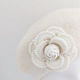 Cream pearl flower wool felt french beret hat House of Hats