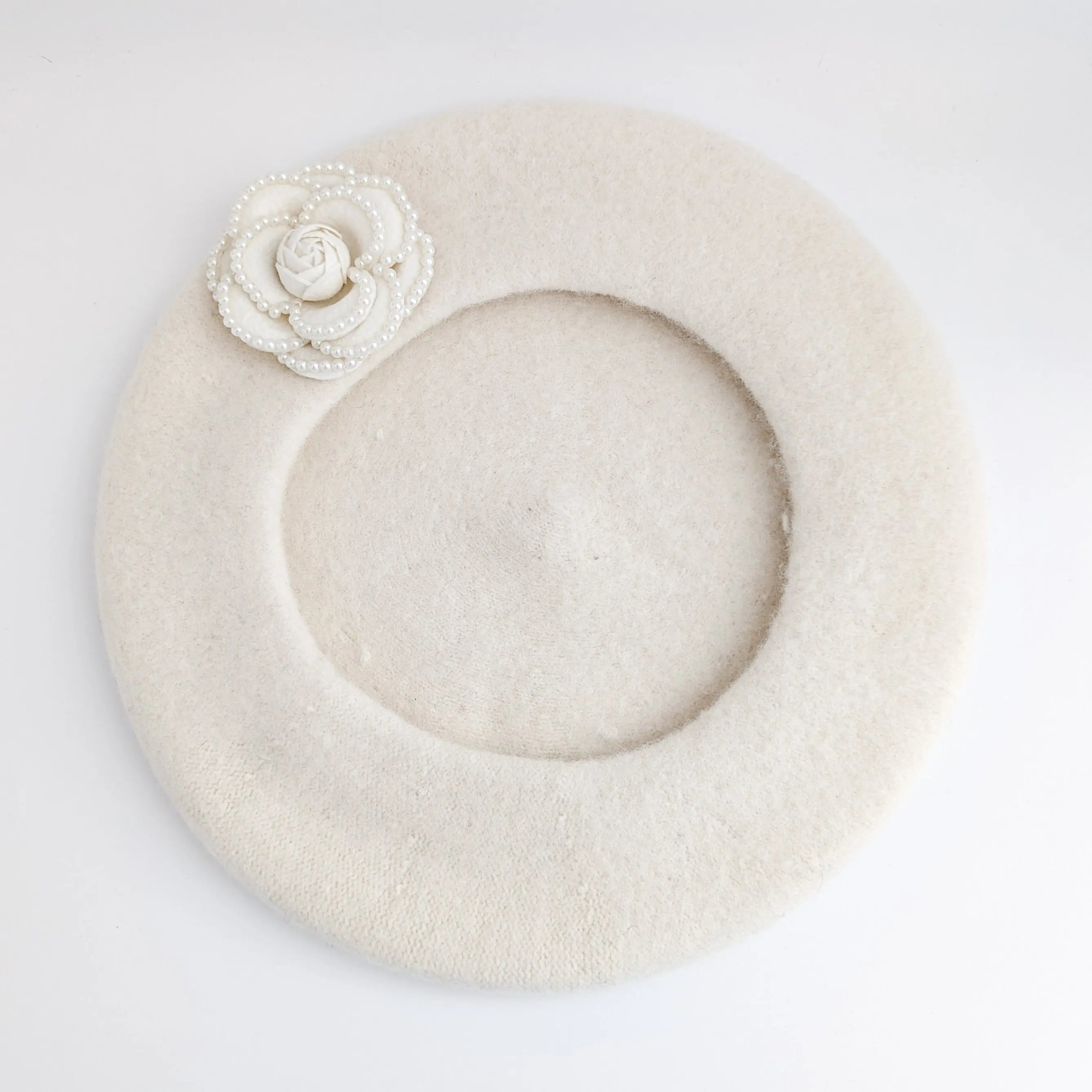 Cream pearl flower wool felt french beret hat House of Hats