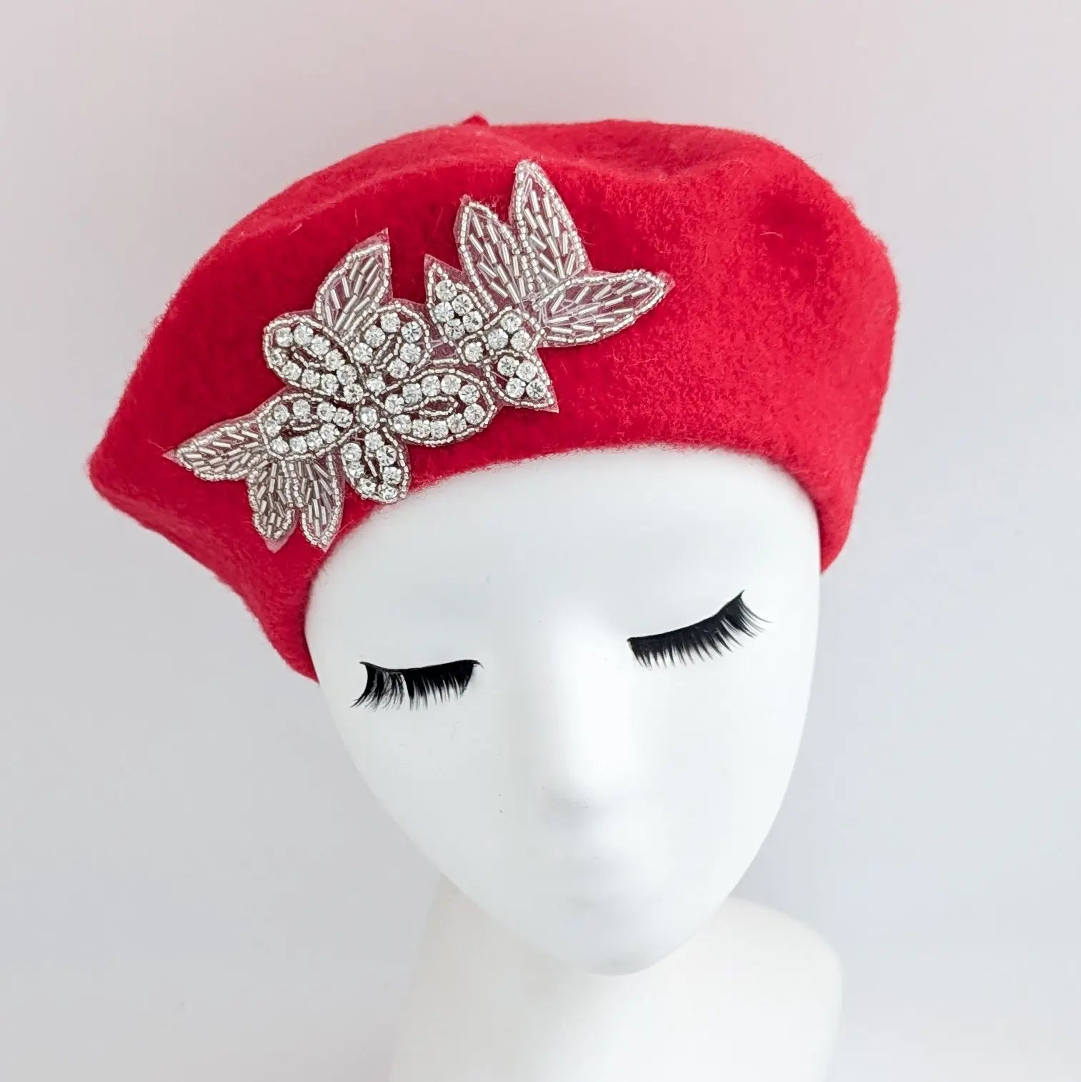Scarlet red crystal wool felt french beret hat House of Hats