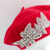 Scarlet red crystal wool felt french beret hat House of Hats