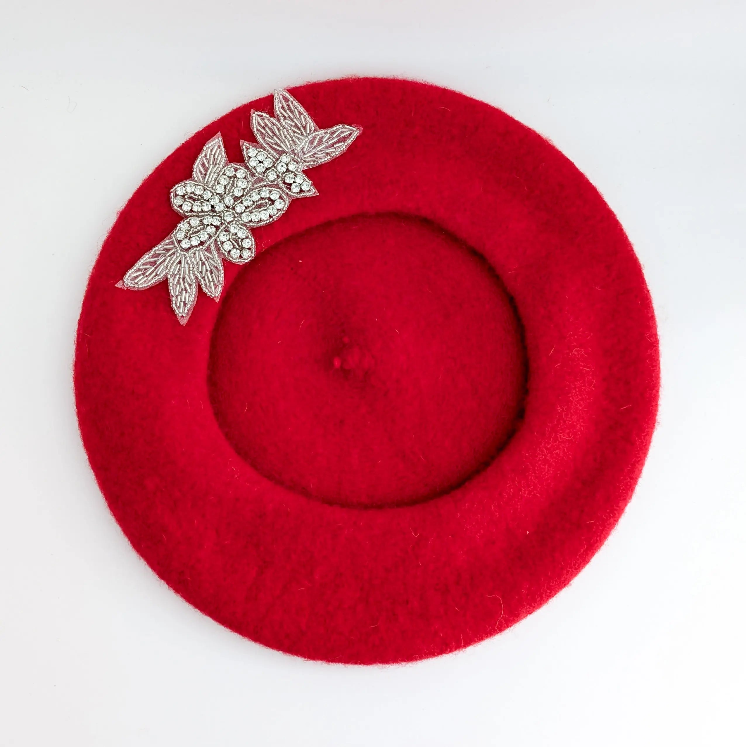 Scarlet red crystal wool felt french beret hat House of Hats