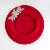 Scarlet red crystal wool felt french beret hat House of Hats