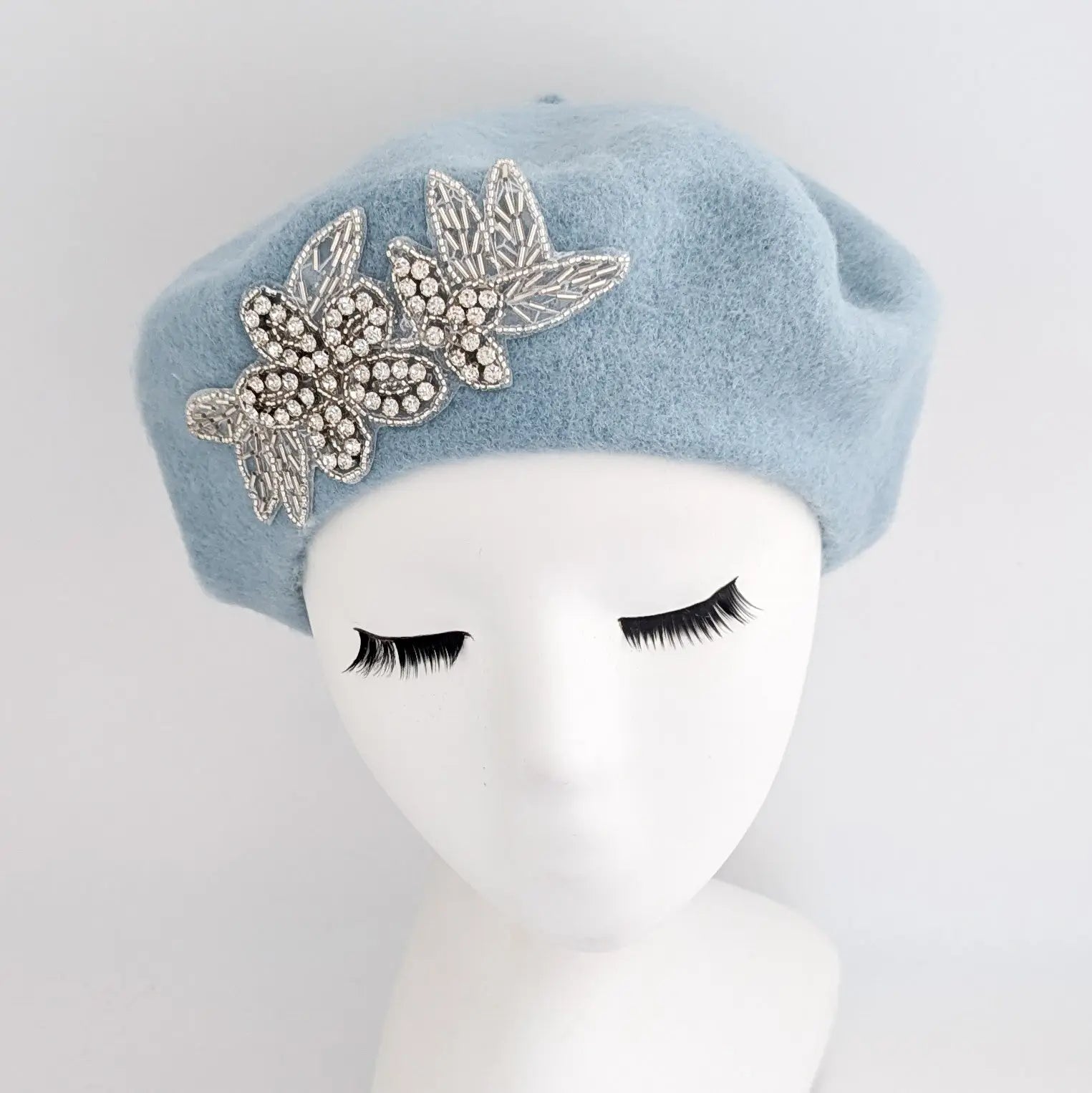 Powder blue crystal wool felt french beret hat House of Hats