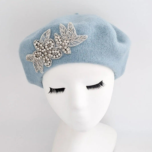 Powder blue crystal wool felt french beret hat House of Hats